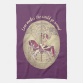 Paarse retro carrousel Theedoek (Verticaal)