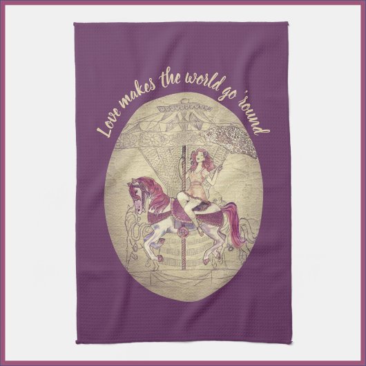 Paarse retro carrousel Theedoek