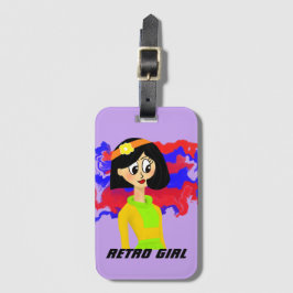 Paarse Retro Cartoon Meisje Bagagelabel