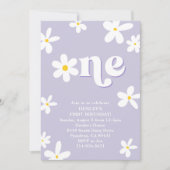 Paarse Retro Daisy Een 1e Verjaardags Meisje Kaart (Voorkant)