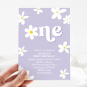 Paarse Retro Daisy Een 1e Verjaardags Meisje Kaart