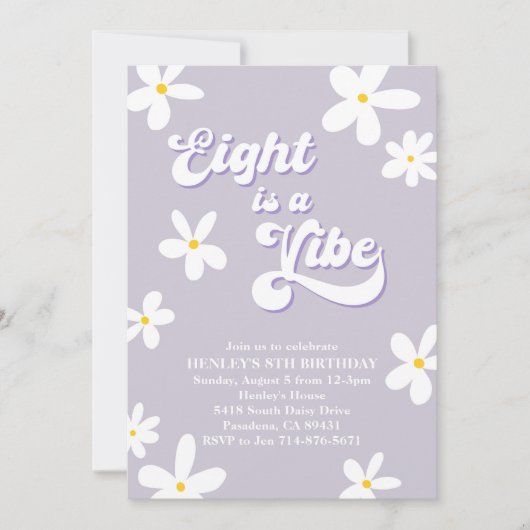 Paarse retro Daisy Eight is een vibe verjaardag Kaart (Voorkant)