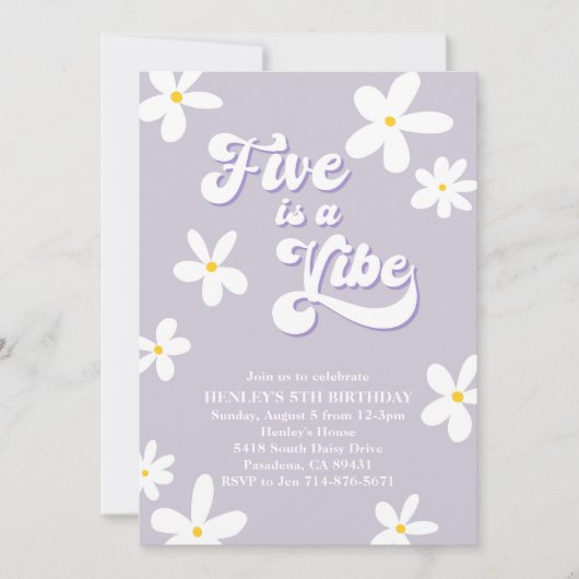Paarse retro Daisy Five is een vibe verjaardag Kaart (Voorkant)