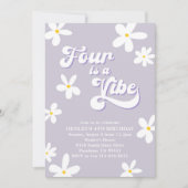Paarse Retro Daisy Four is een vibe verjaardag Kaart (Voorkant)