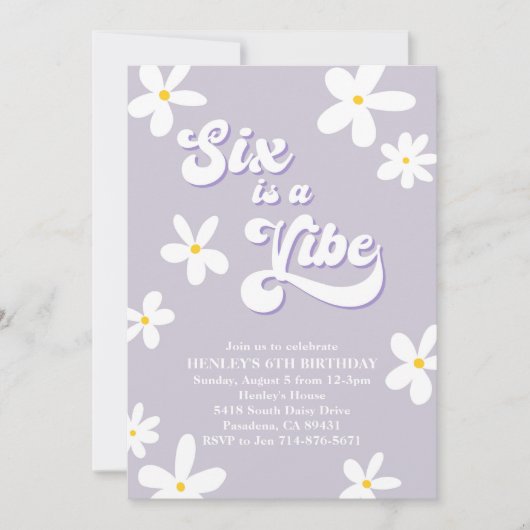 Paarse retro Daisy Six is een vibe verjaardag Kaart (Voorkant)