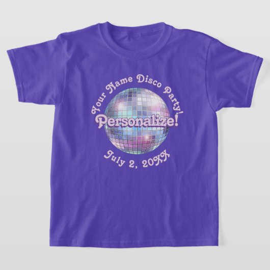 Paarse Retro Disco Bal PERSONALISEERDE T-Shirt (Laagn)