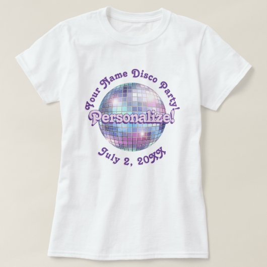 Paarse Retro Disco Bal PERSONALISEERDE T-Shirt (Design voorkant)