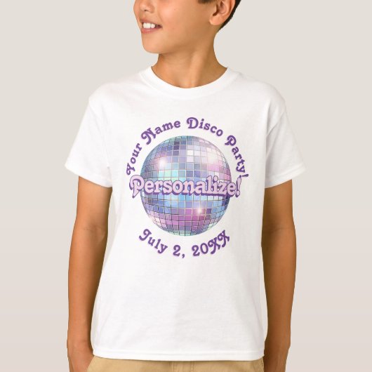 Paarse Retro Disco Ball PERSONALIZED T-Shirt (Voorkant)