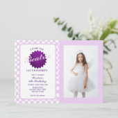 Paarse Retro Doll Foto Verjaardag Kaart (Staand voorkant)
