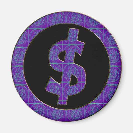 PAARSE RETRO DOLLAR SIGN MAGNEET (Voorkant)