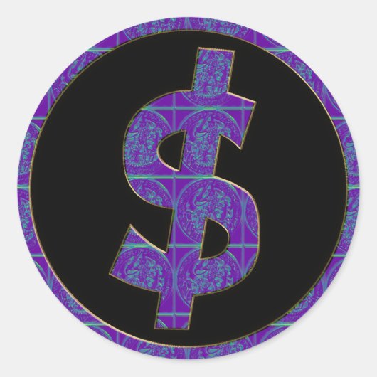 PAARSE RETRO DOLLAR SIGN RONDE STICKER (Voorkant)