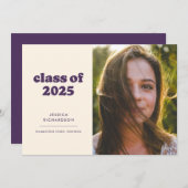 Paarse Retro Eenvoud Foto Afstuderen Aankondiging (Voorkant / Achterkant)