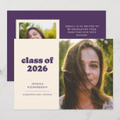 Paarse Retro Eenvoud Foto Afstuderen Aankondiging (Voorkant / Achterkant)