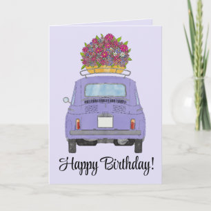 Paarse retro Fiat 500 Birthday Kaart