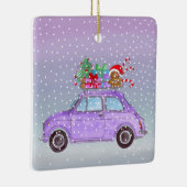 Paarse Retro Fiat 500 met kerstcadeaus Keramisch Ornament (Rechts)