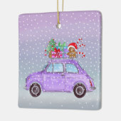 Paarse Retro Fiat 500 met kerstcadeaus Keramisch Ornament (Links)