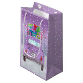 Paarse Retro Fiat 500 met kerstcadeaus Klein Cadeauzakje (Voorkant Gekanteld)