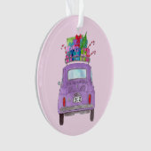 Paarse Retro Fiat 500 met kerstcadeaus Ornament (voorkant)