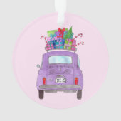 Paarse Retro Fiat 500 met kerstcadeaus Ornament (achterkant)