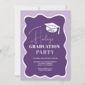 Paarse retro golvende lijst foto afstuderen kaart (Voorkant)