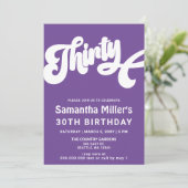 Paarse Retro Groovy 30e verjaardagsfeestje Kaart (Staand voorkant)