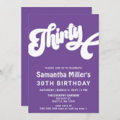 Paarse Retro Groovy 30e verjaardagsfeestje Kaart (Voorkant / Achterkant)