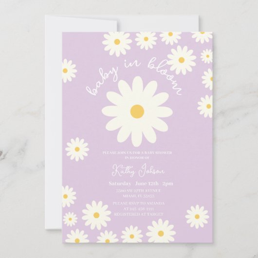 Paarse Retro Groovy Lavendel Baby in Bloom Shower Kaart (Voorkant)