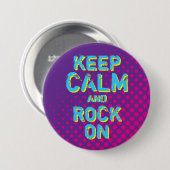 Paarse Retro Halftone Keep Calm and Rock on Button (Voorkant /achterkant)
