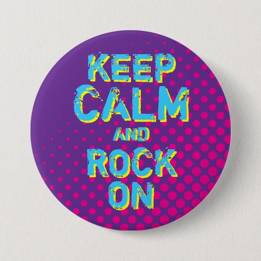 Paarse Retro Halftone Keep Calm and Rock on Button (Voorkant)