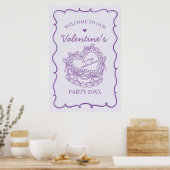 Paarse Retro Hart Coquette Cake Valentijn Welkom Poster (Keuken)