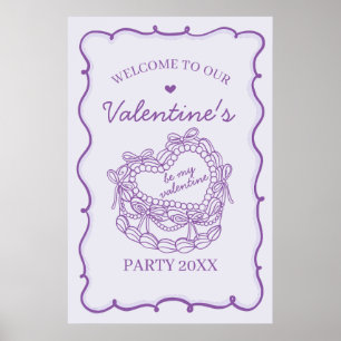Paarse Retro Hart Coquette Cake Valentijn Welkom Poster