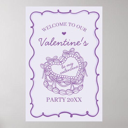 Paarse Retro Hart Coquette Cake Valentijn Welkom Poster (Voorkant)