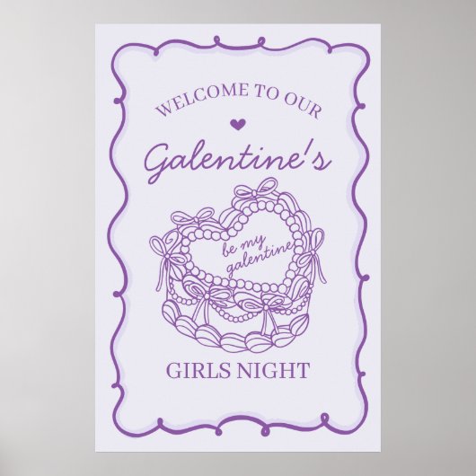 Paarse Retro Heart Coquette Cake Galentine Welkom Poster (Voorkant)