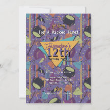 Paarse Retro Heksen Halloween Verjaardagsuitnodigi