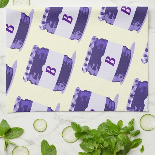 Paarse Retro Jelly Jar Pattern met Monogram Theedoek (Gevouwen)