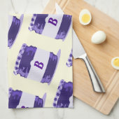 Paarse Retro Jelly Jar Pattern met Monogram Theedoek (Quarter Fold)