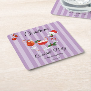 Paarse Retro Kerst Cocktaillokaal Kartonnen Onderzetters