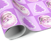 Paarse Retro Kerstman Kerstboom Plaid Cadeaupapier (Rol Hoek)