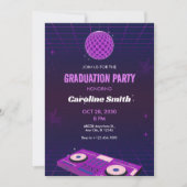 PAARSE RETRO NACHT DJ DISCO BAL GRADUATIE PARTY KAART (Voorkant)