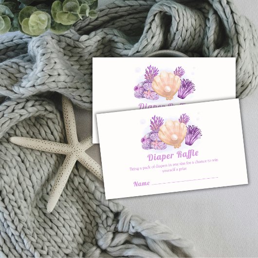 Paarse Retro Pearl Diaper Raffle Baby shower Informatiekaartje