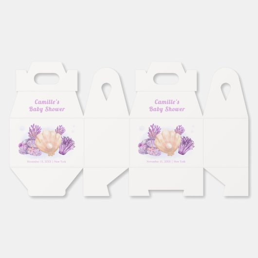 Paarse Retro Pearl Seashell Baby shower Bedankdoosjes (Ongevouwen)