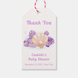 Paarse Retro Pearl Seashell Baby shower Cadeaulabel