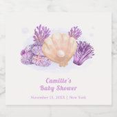 Paarse Retro Pearl Seashell Baby shower Sparkling Wijnetiket (Enkel label)