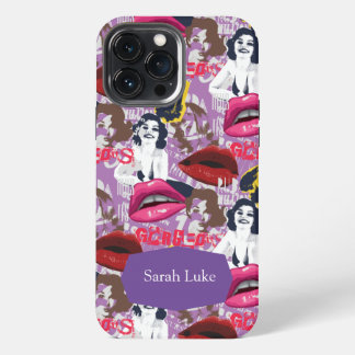 Paarse Retro Pinup Collage Hoesje-Mate iPhone Case 13 Pro Max Hoesje