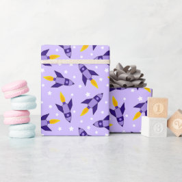 Paarse Retro-raketwikkelpapier Cadeaupapier