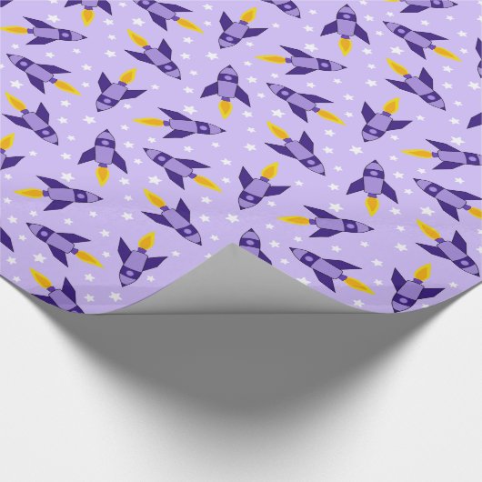 Paarse Retro-raketwikkelpapier Cadeaupapier (Hoek)