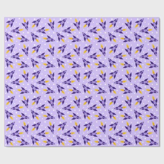 Paarse Retro-raketwikkelpapier Cadeaupapier (Vlak)