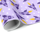 Paarse Retro-raketwikkelpapier Cadeaupapier (Rol Hoek)