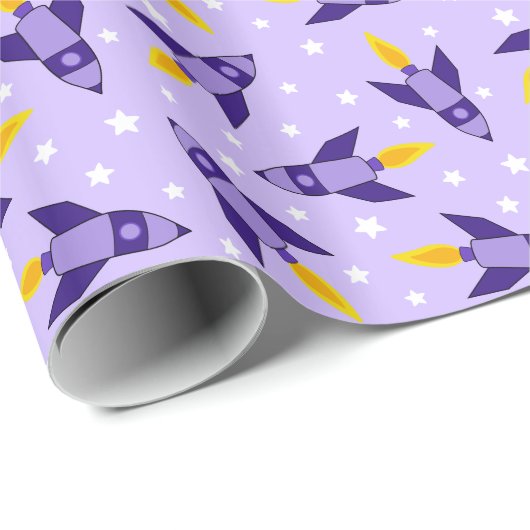 Paarse Retro-raketwikkelpapier Cadeaupapier (Rol Hoek)