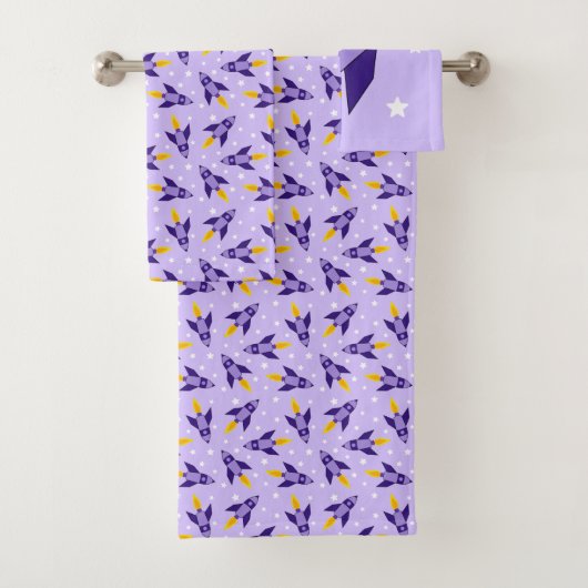 Paarse retro Rocket Bath-handdoekset Bad Handdoek (Insitu)